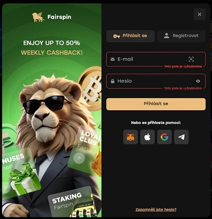 fairspin-casino-autorizační-formulář