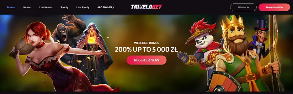 TrivelaBet hlavní menu